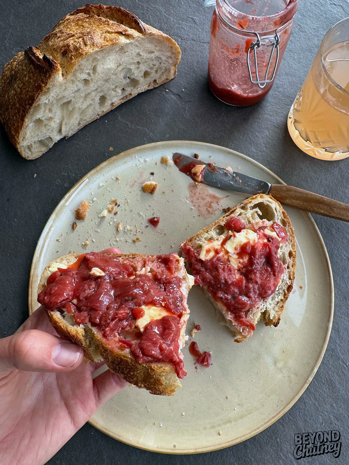 Fresh sourdough, plenty of cultured butter, and a generous spoonful of strawberry ginger chutney. For me, it’s the simple things that hit best.