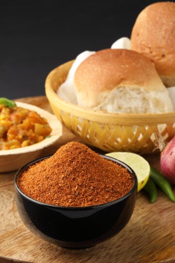Pav Bhaji Masala; aromatic Indian spice blend made from roasted coriander, chili, cumin, and fennel, used to flavor the famous Mumbai street food pav bhaji.