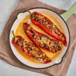 Stuffed bell peppers filled with spiced chickpea masala.