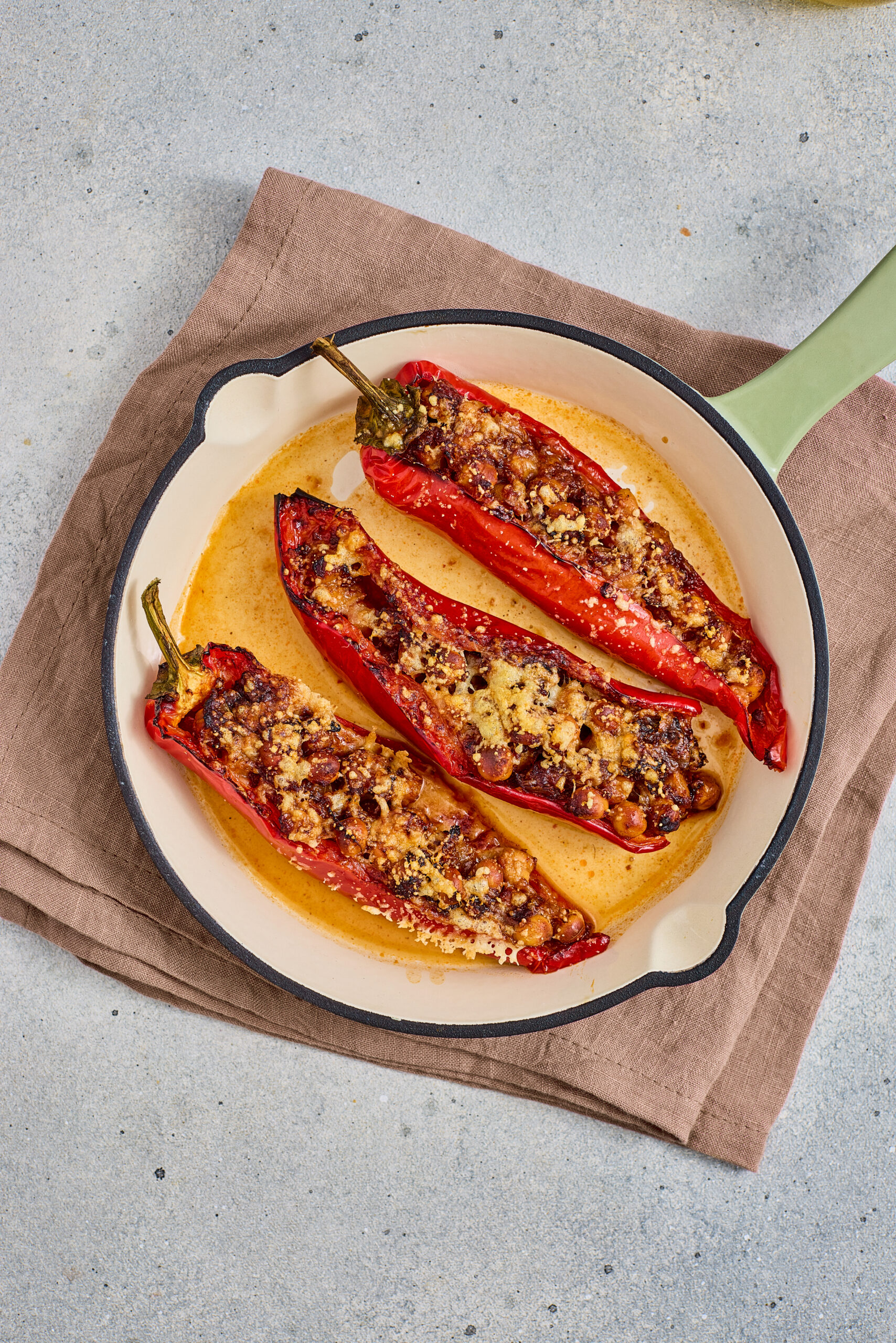 Stuffed bell peppers filled with spiced chickpea masala.