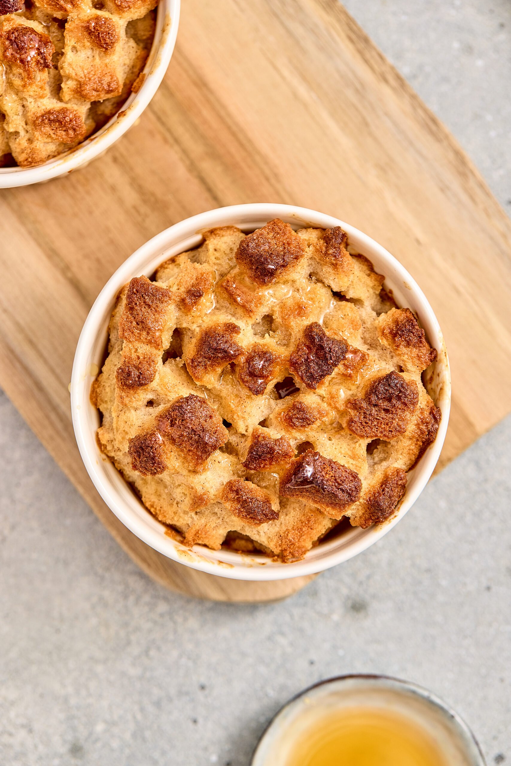 Close-up of creamy coconut chai bread pudding