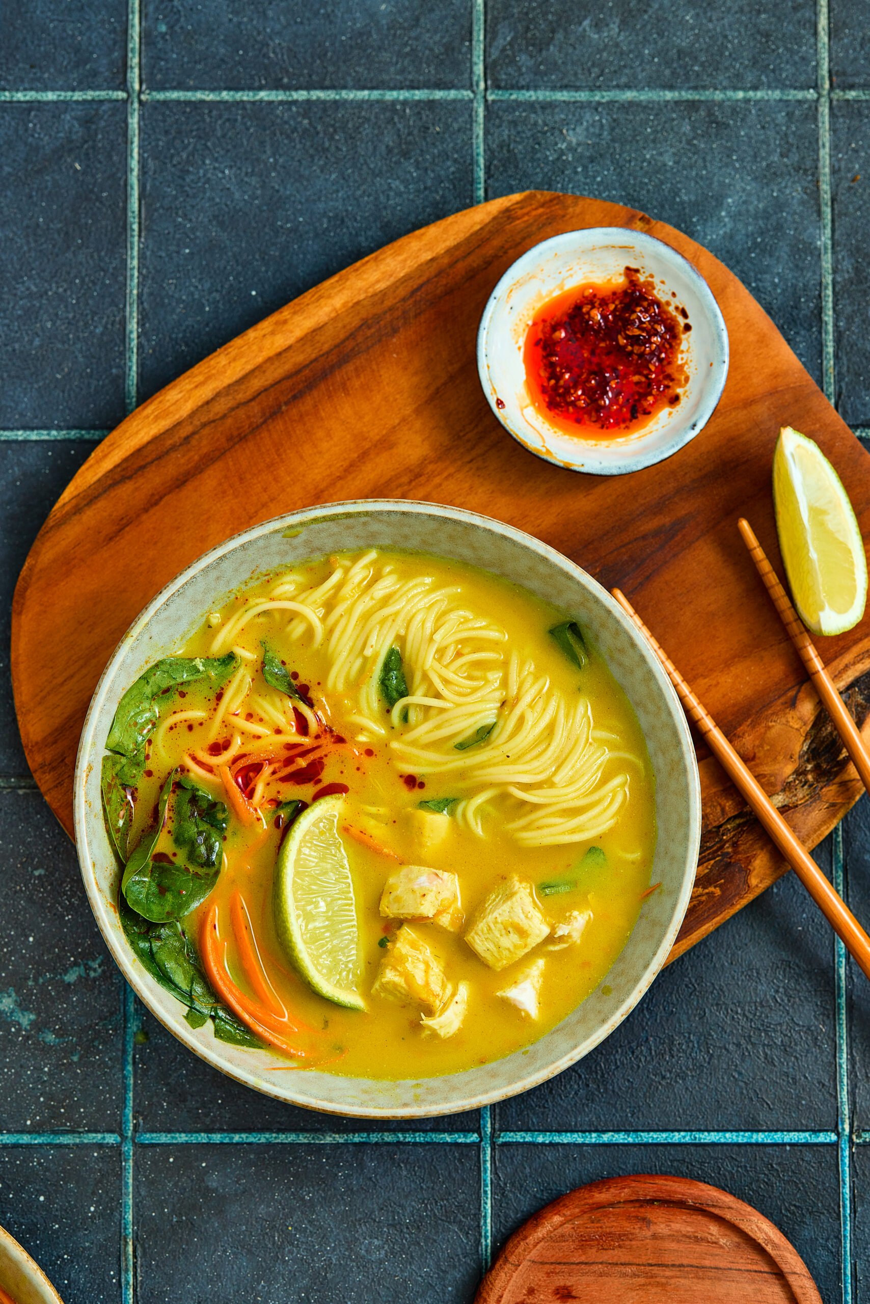 Coconut curry ramen served in a bowl