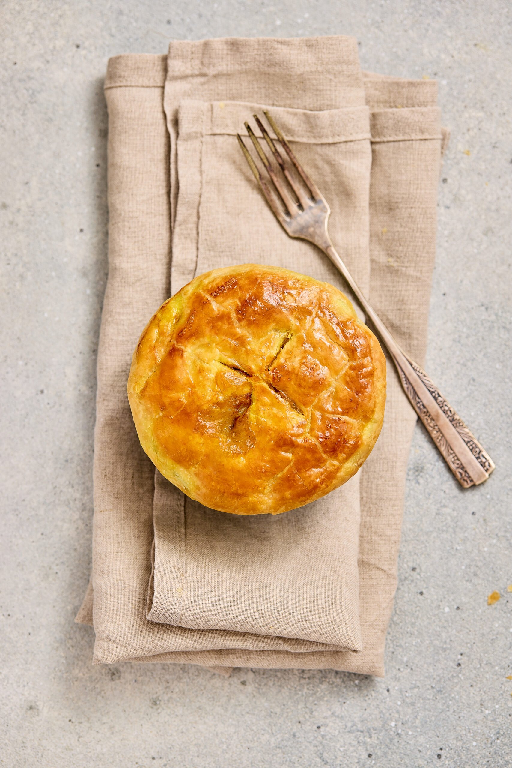 Homemade curry pot pie ready to serve