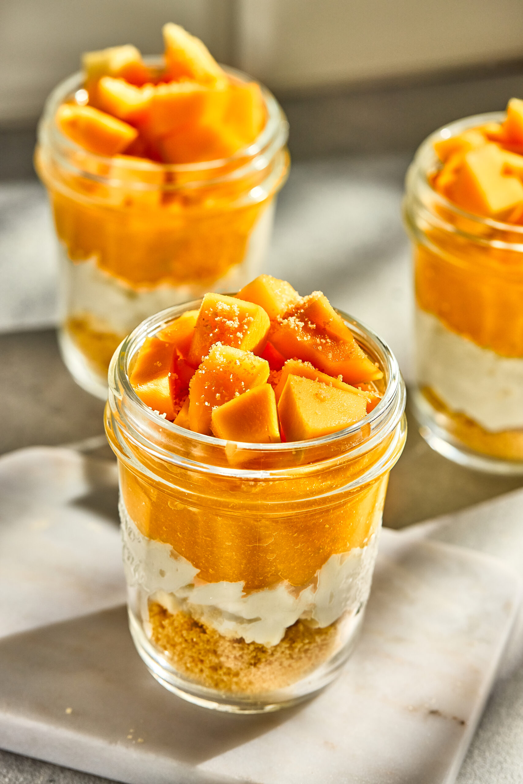 Mango Cheesecake Jars ready to serve.
