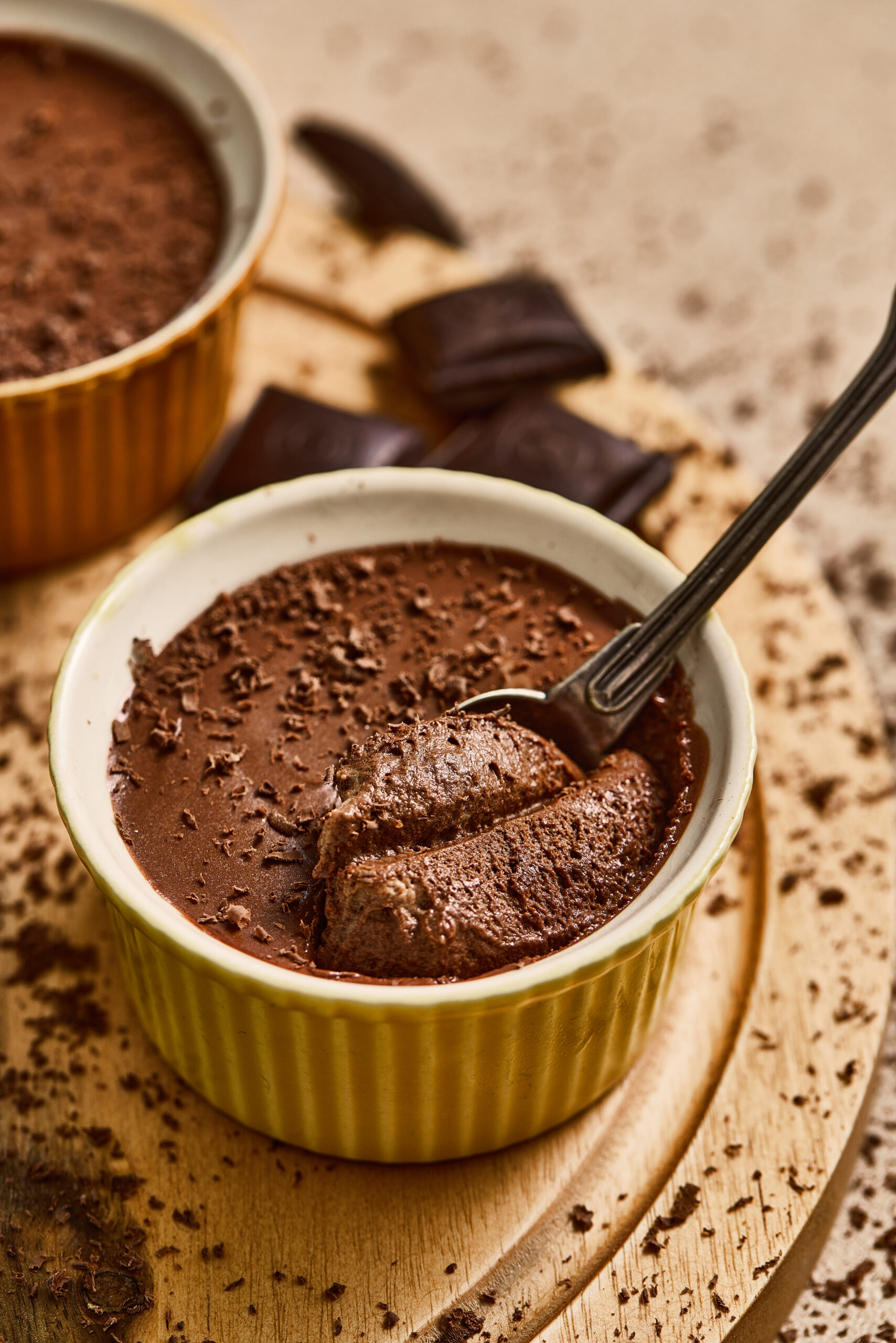 Close-up of Masala Chocolate Mousse showing smooth, creamy texture.