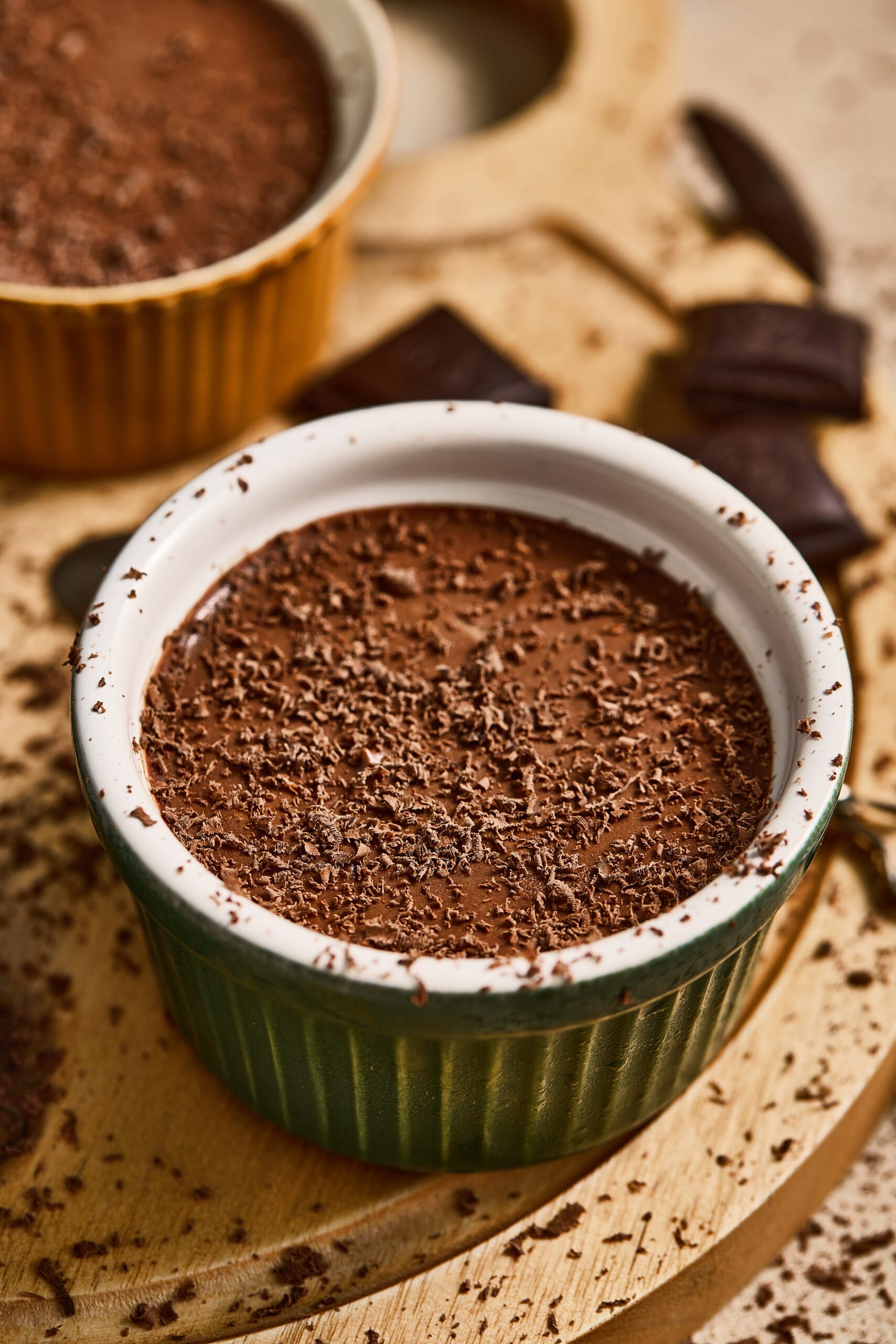 Chocolate mousse with Indian spice notes, ready to serve.