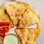 Paneer tikka quesadillas filled with spiced paneer and cheese