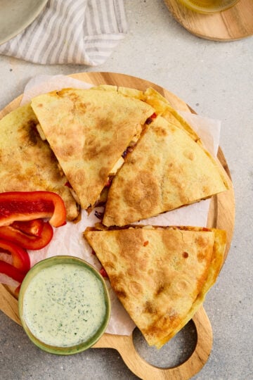 Paneer tikka quesadillas filled with spiced paneer and cheese