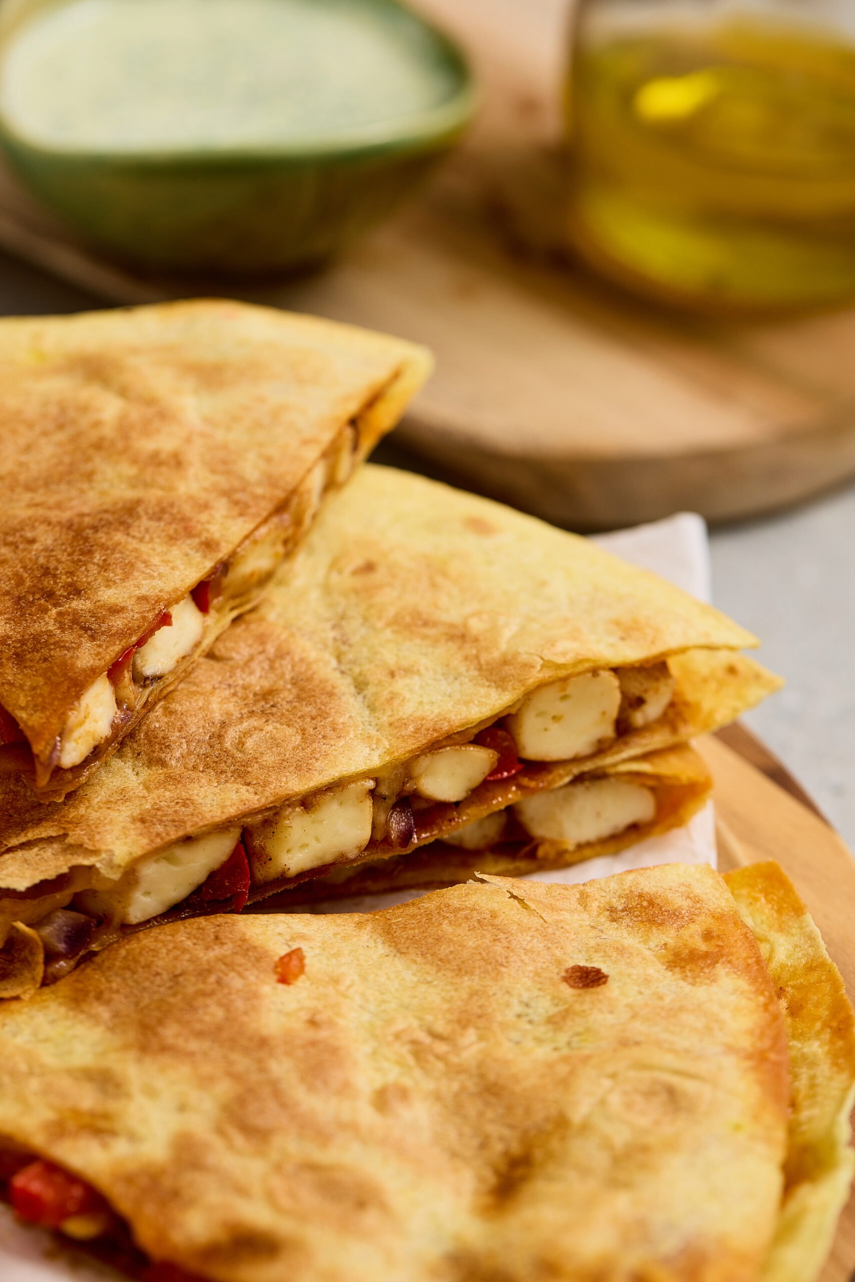 Close-up of paneer tikka quesadillas.