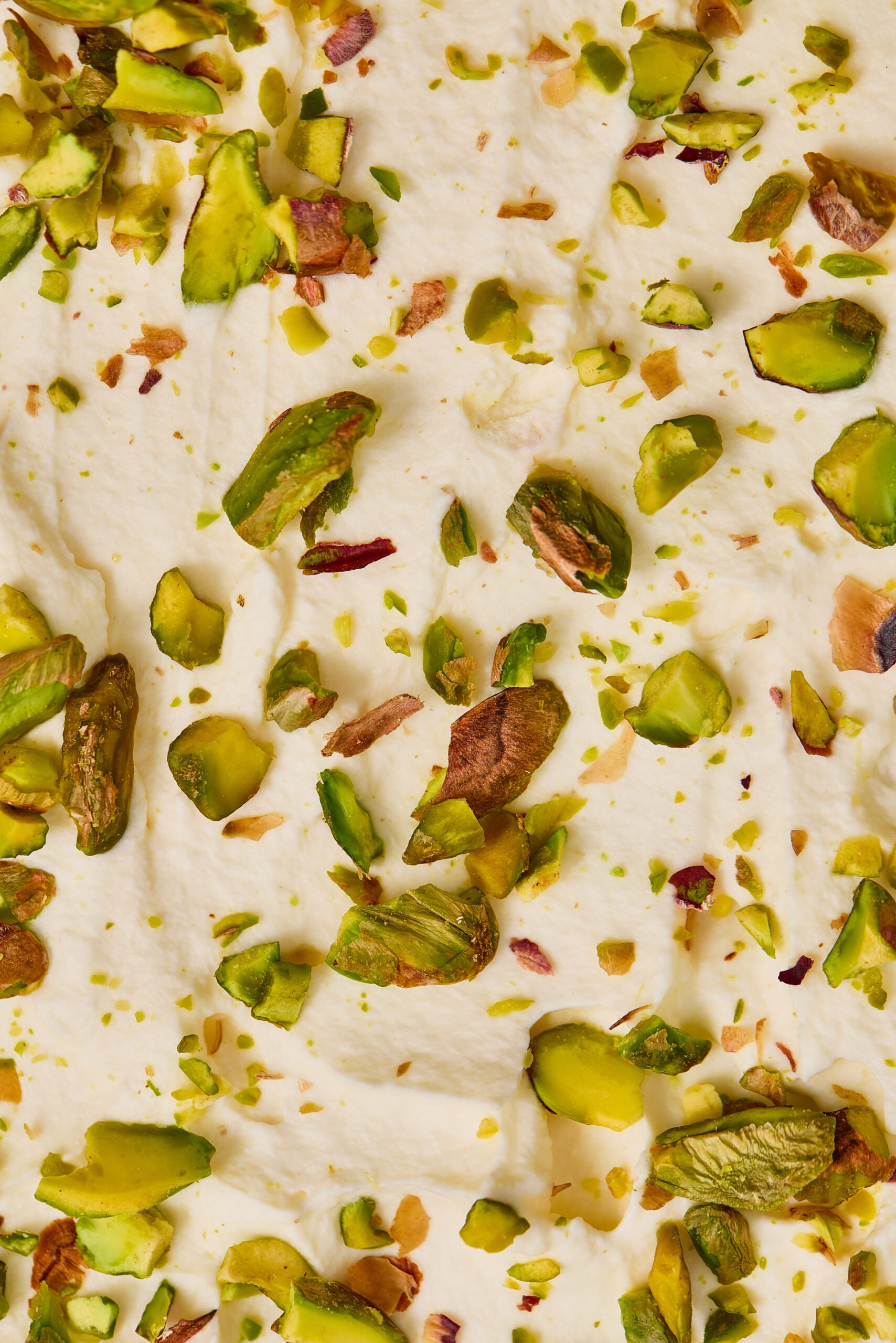 Close-up of pistachio rose tiramisu.